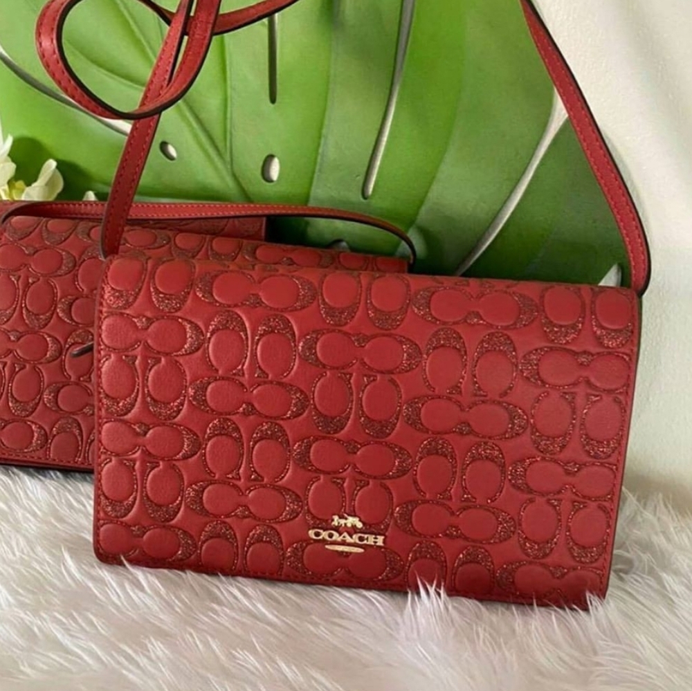 AUTH Coach HAYDEN crossbody red with red glitter in the C monogram NWOT - Picture 4 of 4